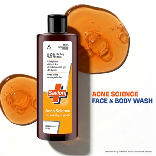 Image of Savlon Acne Science Face & Body Wash 250ml | Fights Acne Causing Bacteria | 1% Salicylic Acid, 1% Lactic Acid, 0.5% Antimicrobial Lipid | Visibly Reduces Body Acne in 7 Days | Dermatologically Tested