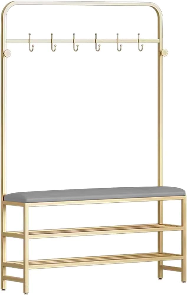 MSHGSKU Hall Tree With Storage Bench And Coat Rack, Freestanding Shoe Storage Organizer With PU Leather Seat, Stable Metal Frame And Hooks For Entryway - Essential Organizer for Entryway Décor and S