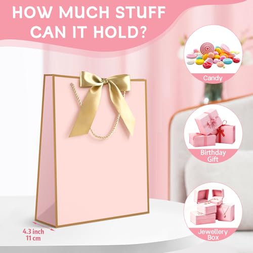 Image of JMANNI 12 Pcs Wedding Paper Gift Bags with Handle,13 inch Medium Thank You Gifts Bags with Ribbon Bow Bridal Shower Gifts for Baby Shower Graduation Holiday Birthday Party Supplies Mothers Day(pink-gold)
