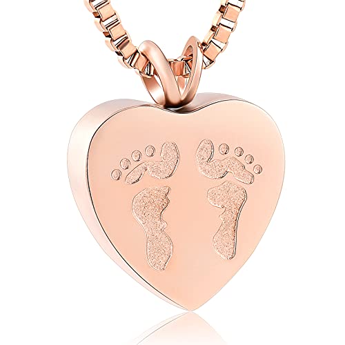 Image of XSMZB Always In My Heart Baby Feet Ashes Keepsake Urn Pendant Necklace Cremation Urns Memorial Jewelry