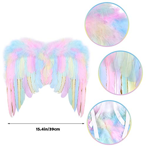 G.c Girls Unicorn Wings With Headband Cute Feather Angel Wings Halloween Costume Accessories Cosplay Dress Up Birthday Decorations Rainbow #TOP2