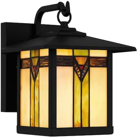 Ceybo Exterior Lantern Wall Sconce, Matte Black, Tiffany Stained Glass Lamp — Weather Resistant Porch Light