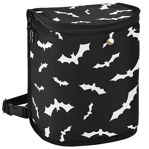 Image of Bat Car Trash Can Halloween Black Car Garbage Bag with Lid Hanging Waterproof Leak Proof Vehicle Storage Bin