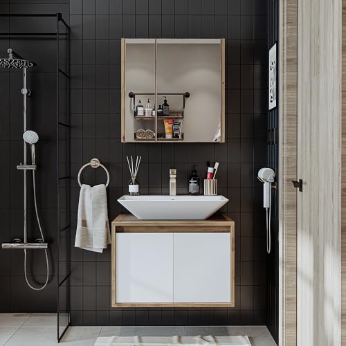 ROOMART • Badrumsmöbelset • Atlantic • 3-delat • Keramiskt tvättställ med underskåp 65 cm,...