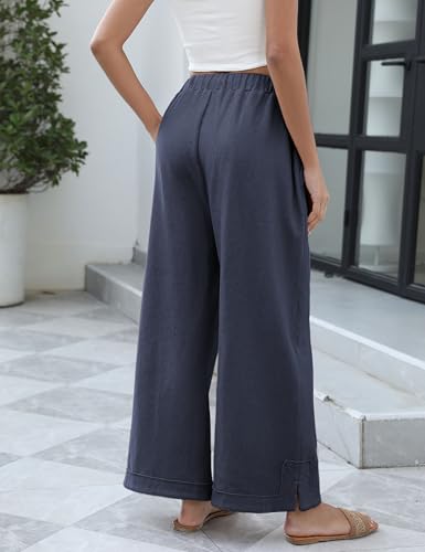 Image of Athlisan Womens Baggy Wide Leg Palazzo Pants Casual Loose Drawstring Elastic Waisted Lounge Trousers with Pockets