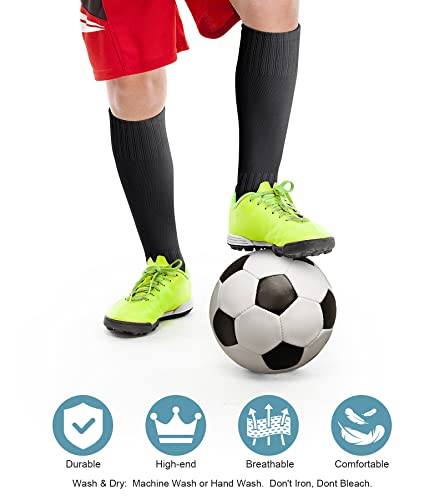 FPAKDH 2 Pairs Kids Soccer Socks for 7-13 Years Old Breathable Sports Training Socks for Girls Boys Football Socks Black4