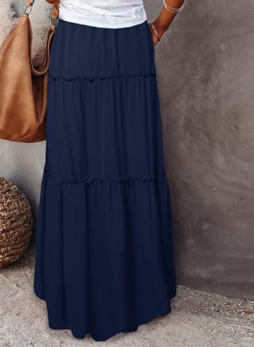 Image of Happy Sailed Womens Floral Print Boho Maxi Skirt Elastic High Waist Pleated Ruffle Flowy Long Skirts S-XL