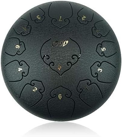 "OcarinaWind" 12 inches Steel Tongue Drum Black 13 Notes,C Major,with Padded Drum Bag and Couple of Mallets, Beautifully finished and peaceful sound
