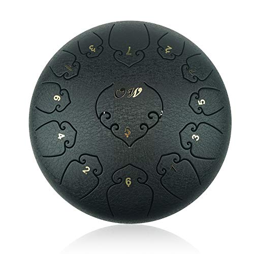 "Ocarinawind" 12 Inches Steel Tongue Drum Black 13 Notes,C Major,With Padded Drum Bag And Couple Of Mallets, Beautifully Finished And Peaceful Sound #TOP22