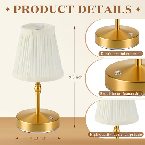 Image of Liliful 2 Pcs Cordless Table Lamp Rechargeable Touch LED Small Gold Portable Battery Operated USB-c Desk Lamp 3 Color Dimmable for Bedroom Living Room Dining (Gold,Weaving Style)