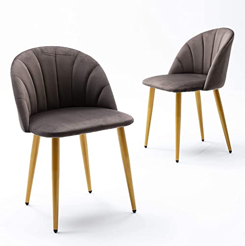 Image of Virabit Velvet Dining Chairs Set of 2, Mid Century Modern Accent Chairs, with Upholstered Metal Legs, for Makeup /Living Room, Gray