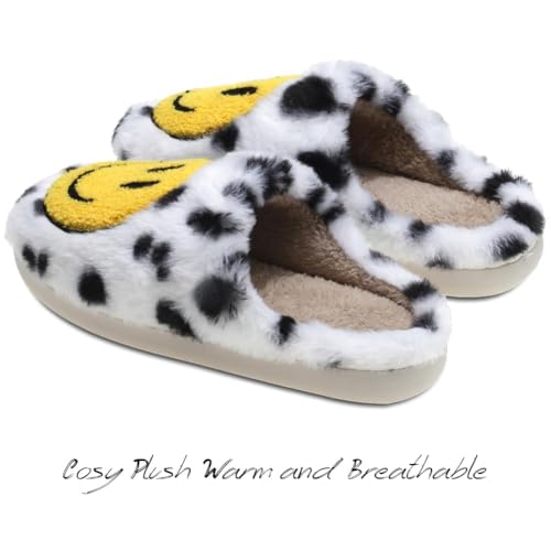 Image of Women's Men's Preppy Happy Face Slippers Comfy Warm Plush Slip-On House Slipper for Winter Indoor Soft Cushion Non-slip Fluffy Slides Slippers