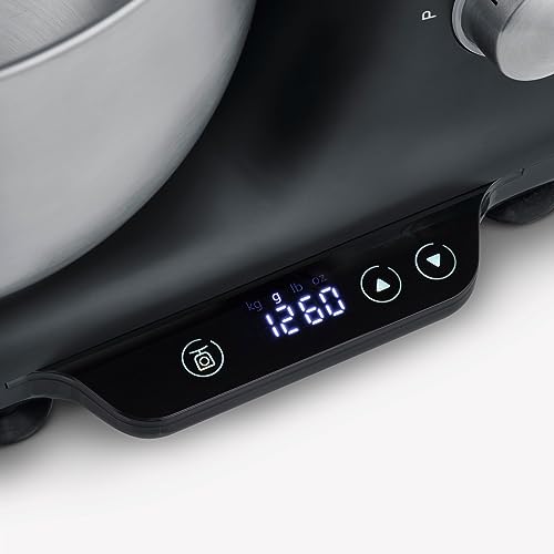 SEVERIN Robot de cocina con báscula, amasadora profesional hasta 3kg, robot multifunción con gancho amasador, batidor plano y varillas, 1000 W, negro mate/acero inoxidable, KM 3898 - imagen 8