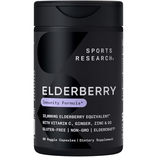 Sports Research&reg; Elderberry Immune Support with Zinc, Ginger, Vitamin C & D3 - Vegan Friendly...