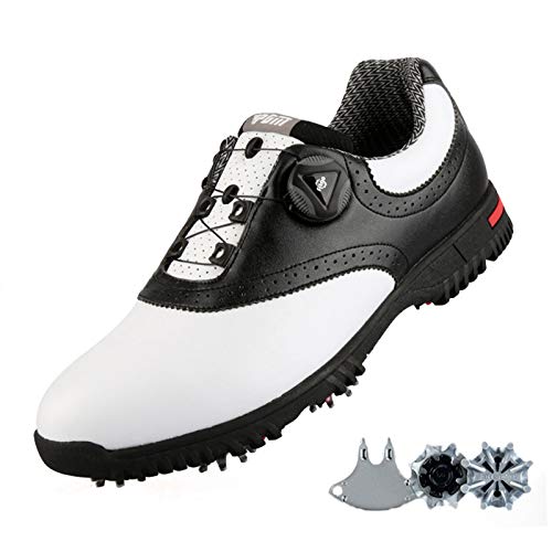 Aupast Men Golf Shoes, Men's Microfiber Leather Ultralight Golf Shoes with BOA Lace System Outdoor Anti-Skid Breathable Golf Shoes