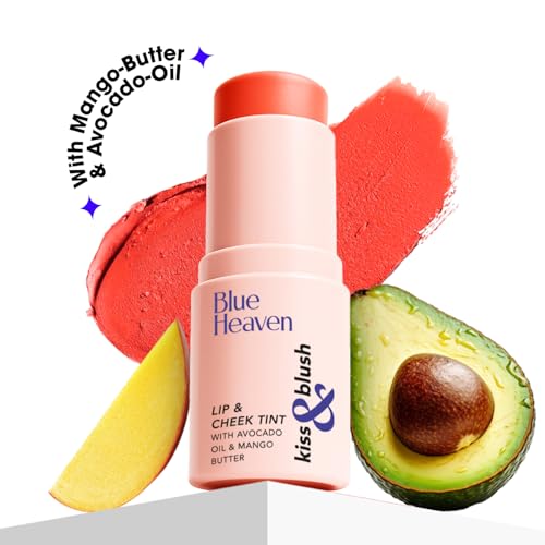 Image of Blue Heaven Kiss and Blush Lip, Cheek and Eye Tint with Avocado Oil and Mango Butter | 3 in 1 Lip and Cheek Tint Stick | Rich Smooth Formula | Easily Blendable Makeup Tint | Coral Blush | 8.5gm
