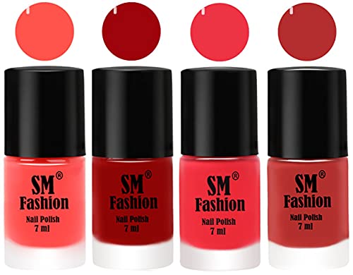 Image of Nail Polish Combo Set (Pack of 4) Quick Dry Gel Finish Nail Paint | Baby Pink,Light Red,Rose Pink,Coral Pink | 7 ml Each