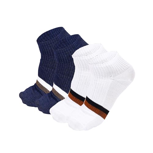 Lazy Human Men's Striped Ankle Socks | Soft, Breathable Cotton Blend for Everyday Comfort| Navy Blue & White Combo