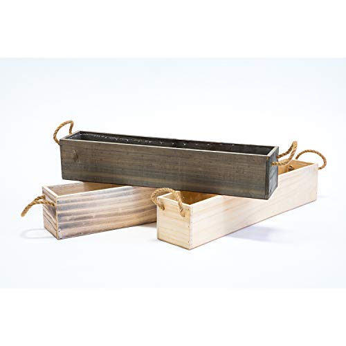 20" Rectangular Rustic Wood Planter with Handle and Plastic Liner l Rustic Whitewash l Country Style, Home and Wedding Decorations, Garden Ornaments (20x4 w Handle Set of 2, Whitewash) - Image 5