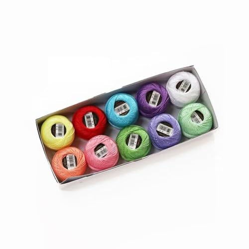 Hilos de punto de cruz, juego de 10 colores, tamaño 8, hilo de perlas de algodón para manualidades, bordado de ganchillo, apliques de 5 gramos, bola de 43 yardas de largo, para tejer, coser