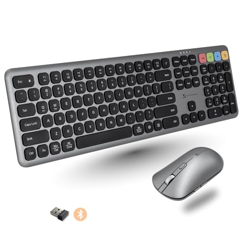 X9 Bluetooth Keyboard and Mouse Combo (Bluetooth 2.4Ghz USB C Wired) - Slim Wireless Rechargeable Keyboard and Mouse Multi-Device Keyboard and Mouse for PC Mac Laptop iPad iOS Android