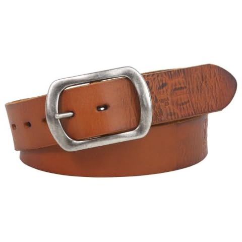 Snap On 1 1/2" Oval Soft Hand Vintage Cowhide Full Grain Embossed Leather Casual Belt, Tan | 38 Cover