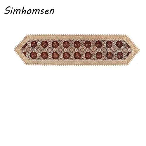 Simhomsen Embroidered Vintage Floral Lace Burgundy Table Runner 16 × 72 Inch