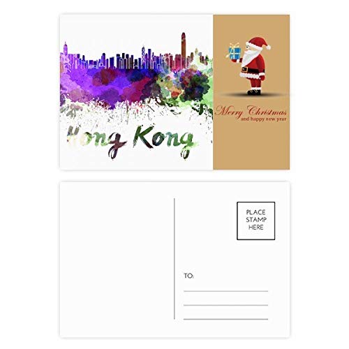 Cartes postales Aquarelle Père Noël Hong Kong Chine collection vœux