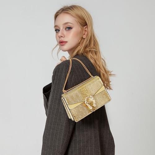 Crossbody Chain Purses for Women - Crocodile Snake Pattern Leather Shoulder Handbags Evening Clutch Satchel Bags4