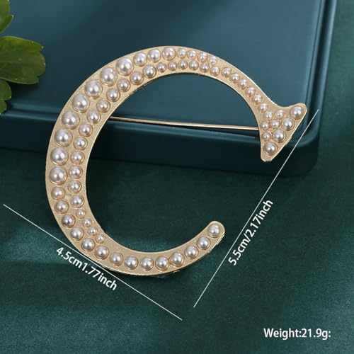 Image of Initial Letter Brooch Pin Pearl Letter Brooches Golden Pins Accessories Jewelry Birthday Chrisrmas Gift for Women