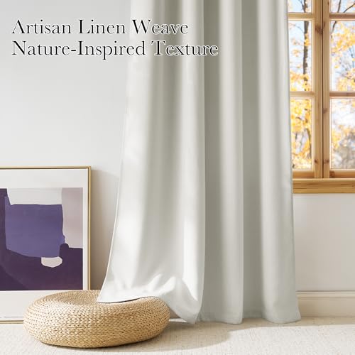 Image of NICETOWN Short Faux Linen Natural Blackout Curtains 63 inches Long for Kitchen - Privacy Panels for Living Room Bedroom, Modern Farmhouse Style Easy Care Grommet Top, 2 Panels, W42 by L63