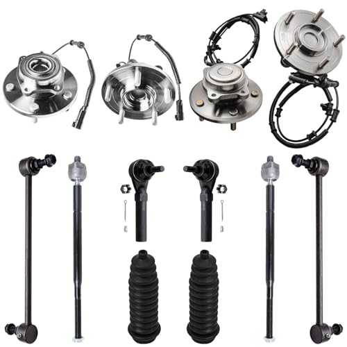 Detroit Axle - 12pc Suspension Kit for Dodge Grand Caravan Chrysler Town & Country Routan, 4 Front Rear Wheel Bearing Hubs 4 Front Outer Inner Tie Rods 2 Front Sway Bars 2 Boots 2009 2010 Replacement