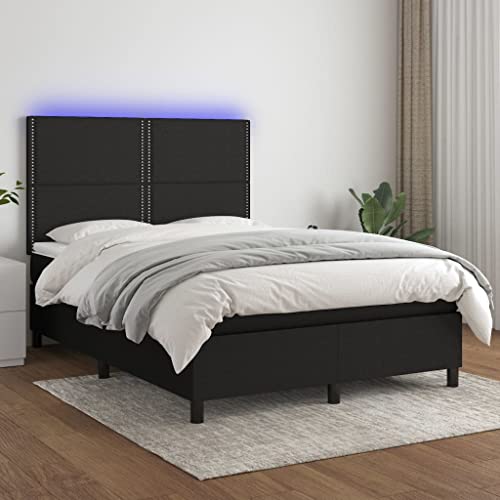 Mimdixy Bettrahmen Doppelbettgestell Funktionsbett,Boxspringbett mit Matratze & LED Schwarz 140x200 cm Stoff,Bett Für Schlafzimmer Und Wohnzimmer,Modern,Einfache Montage