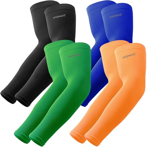 YQXCC 4 Pairs UV Sun Protection Arm Sleeves - Tattoo Cover Up - UPF 50 Sports Compression Cooling Sleeve for Men & Women
