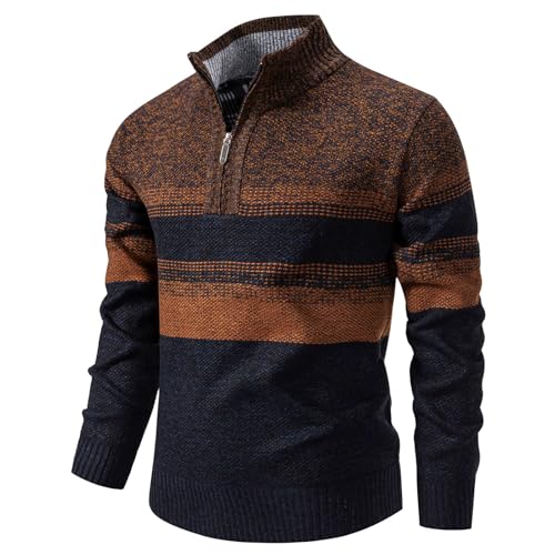 Mens Sweate Quarter Zip Striped Pullover Color Block Knit Sweaters for Men, Long Sleeve Casual Polo Sweatershirt