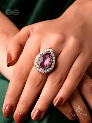 Image of SANJOYA by EVERSTYLISH Embroidered Ring for Women | Shell & Beaded Adjustable Statement Ring | Ethnic Jewelry for Weddings & Festive Occasions