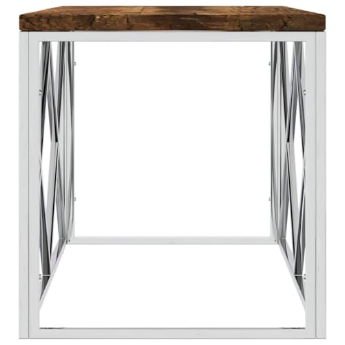 Table basse bois de récupération massif acier inoxydable table de salon industrielle - 6