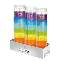 Simply Soson 2x8 inch Unscented Multi Color Chakra Candle - 3 Pack - Glass Prayer Devotional Chakra Candles, Promotes Positive Energy, Meditation & Relaxation