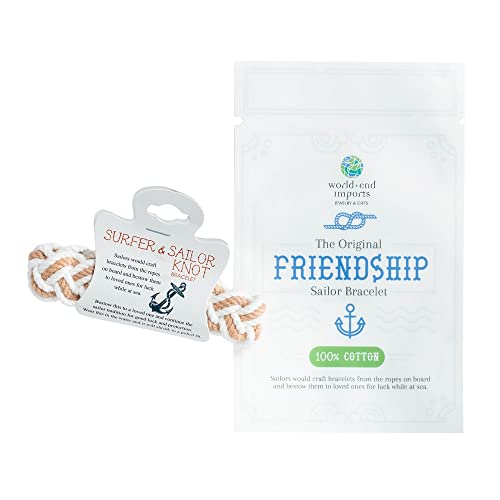 World End Imports Cotton Sailor Knot Bracelet (Hemp & White) #TOP2