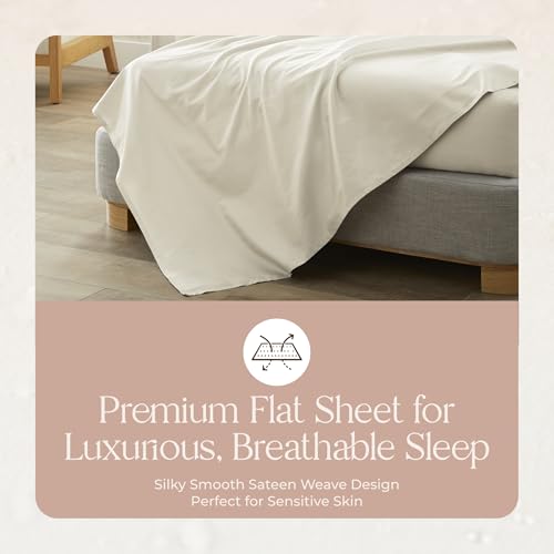 Image of Certified Organic Full Flat Sheet Only - 100% Organic Cotton Top Sheet with Luxurious Soft and Breathable 300 Thread Count Sateen Weave Finish - GOTS & Fairtrade Certified (Natural, Full)