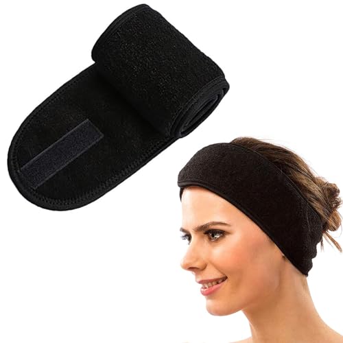 1 pcs Bandeau Maquillage Cheveux Lavable,Microfibre Spa Bandeau Cheveux Femme Maquillage Cheveux lavableavec Magic Tape pour le bain de maquillage, maquillage...