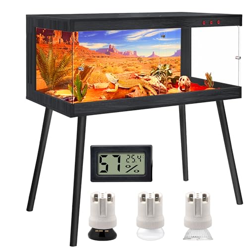 Royxen Tempered Glass Bearded Dragon Tank,75 Gallons Reptile Tank with Leg Stand,Built-in Lighting Reptile Enclosure Scartch-Proof Bearded Dragon Encloure for Chameleon,Snake(Black,48'x 19'x 19')