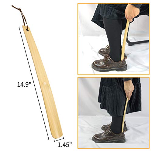 Ginkgo Wooden Shoe Horn, 15 Inch Long Shoe Horn For Seniors, Men, Women, Kids, Long Handle Shoe Horn With Loop, Shoe Spoon/Boot Horn #TOP1