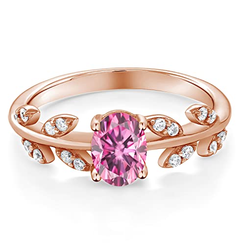 Gem Stone King 18K Rose Gold Plated Silver 7X5MM Oval Gemstone Birthstone Twisted Olive Branch Leaf Vine Band Wedding Ring For Women | Available In Size 5, 6, 7, 8, 92