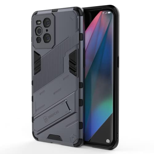 EASSGU Custodia per OPPO Find X3 Pro (6.7' Inches), con Cover Protettiva in Armor Silicone Antiurto per PC Kickstand - Grigio