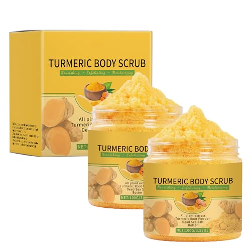 2PCS Turmeric Body Scrub - Natural Exfoliating & Moisturizing Scrub for Smooth & Glowing Skin - Deep Cleansing Body,Hand & Foot Scrub,Nourishes All Skin Types,100g