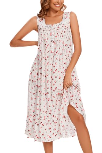Image of AVIIER Cotton Nightgowns for Women Sleeveless House Dress Ladies Long Nightdress with Pockets S-XXL