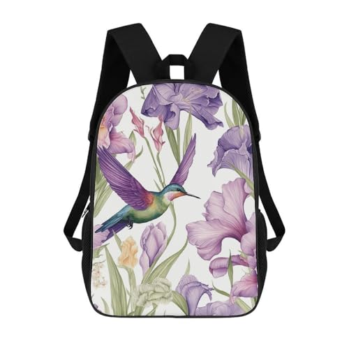 Hummingbirds Irises Flowers Bookbag - Ultra Lightweight Portable Backpack Work Travel Backpack for Men Women Fits 16 Inch Notebook