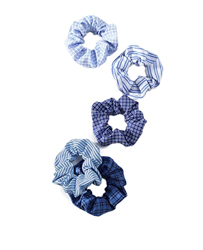 Blue Hair Scrunchies For Girls Hair Ring Tie Blue Plaid Hair Rope Scrunchies Bw11 (Blue Plaid-5 Pcs/Set) #TOP10