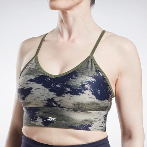 Image of Reebok Women's Satin 91% PES /9% El-Interlock-Hydrophilic Finish /Print-Digital Sublimation-Disperse Classic Workout Sports Bra
